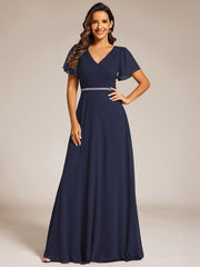 Flattering A-Line Chiffon Short Sleeves Formal Evening Dress