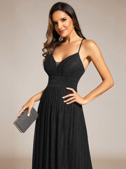 Flattering Sleeveless Backless A-Line Formal Evening Dress with V-Neck