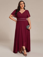 Romantic V-Neck A-Line Chiffon Formal Evening Dress with Sleeves