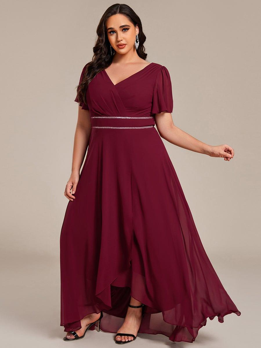 Romantic V-Neck A-Line Chiffon Formal Evening Dress with Sleeves