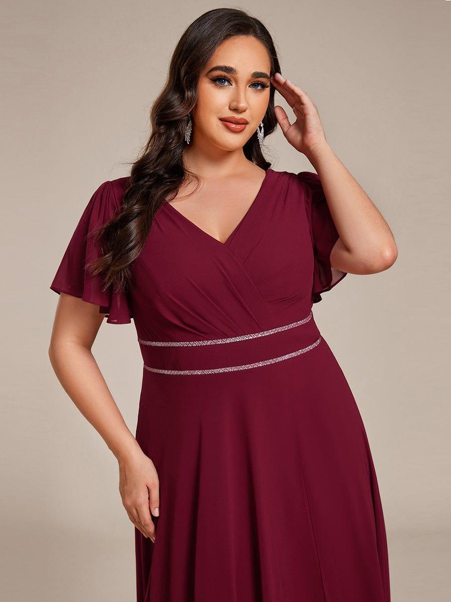 Romantic V-Neck A-Line Chiffon Formal Evening Dress with Sleeves