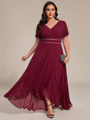 Romantic V-Neck A-Line Chiffon Formal Evening Dress with Sleeves