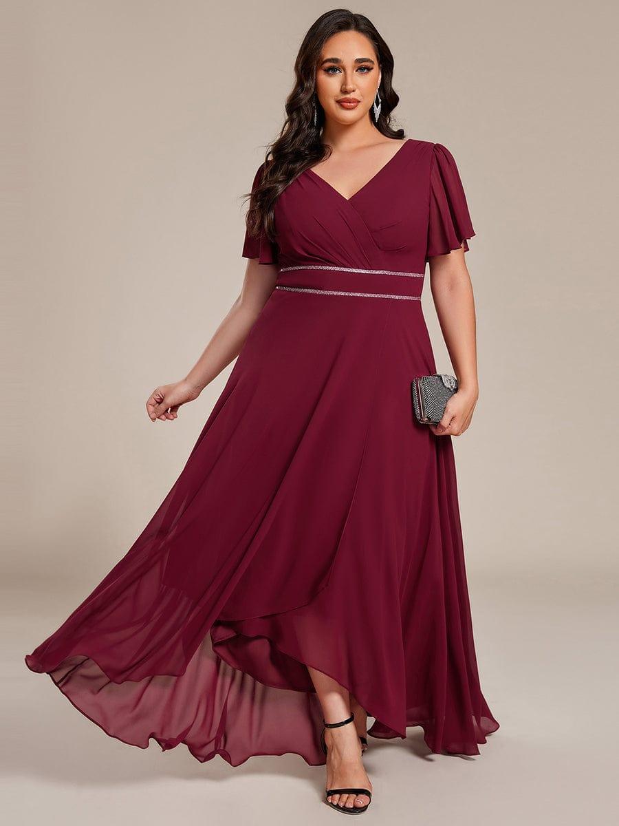 Romantic V-Neck A-Line Chiffon Formal Evening Dress with Sleeves
