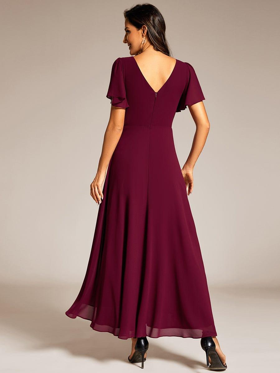 Romantic V-Neck A-Line Chiffon Formal Evening Dress with Sleeves