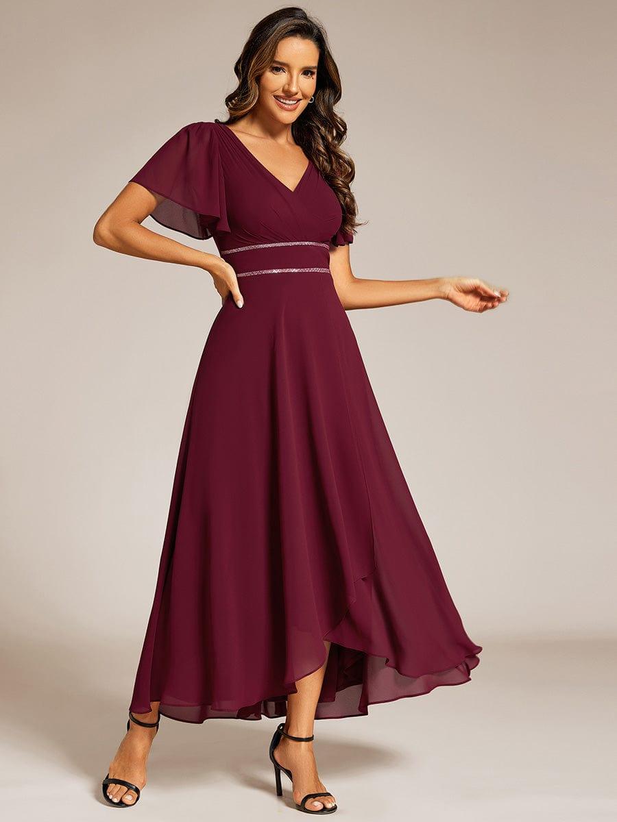 Romantic V-Neck A-Line Chiffon Formal Evening Dress with Sleeves