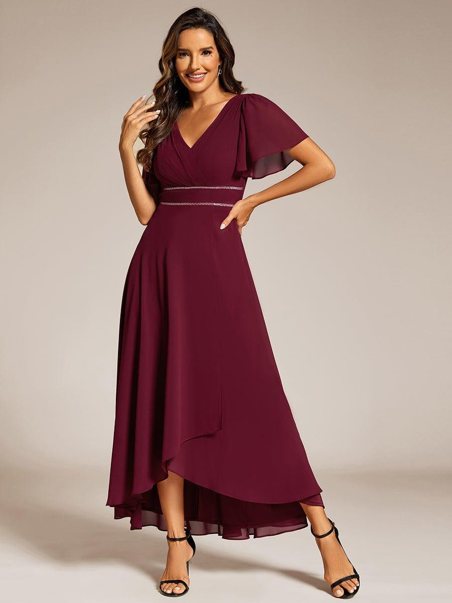 Romantic V-Neck A-Line Chiffon Formal Evening Dress with Sleeves