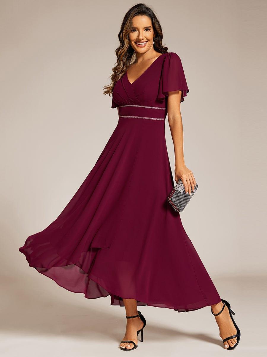 Romantic V-Neck A-Line Chiffon Formal Evening Dress with Sleeves