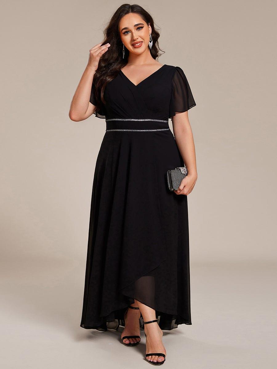 Romantic V-Neck A-Line Chiffon Formal Evening Dress with Sleeves
