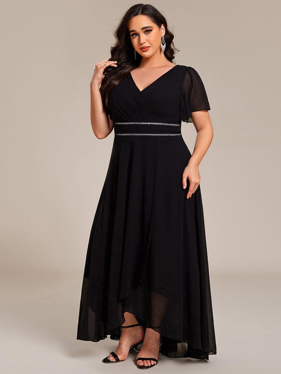 Romantic V-Neck A-Line Chiffon Formal Evening Dress with Sleeves