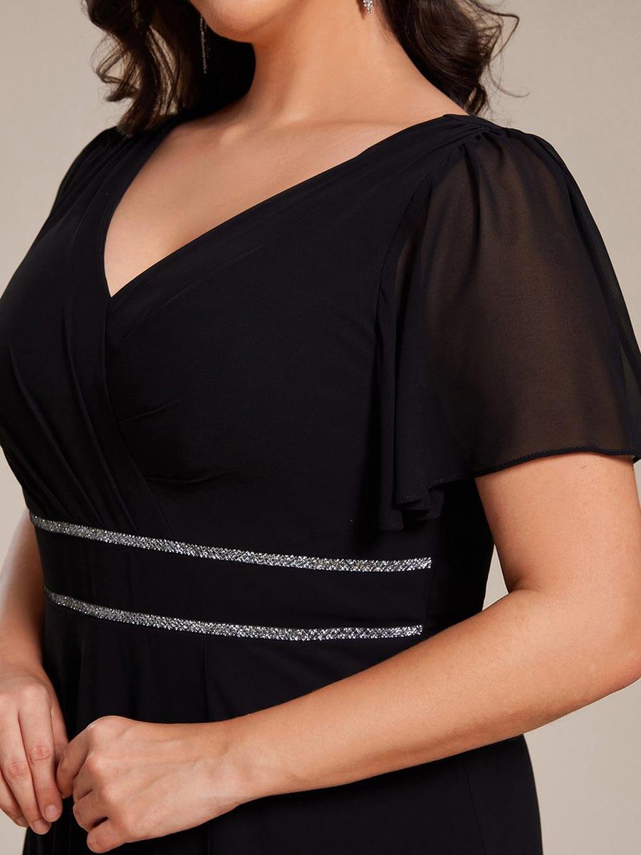 Romantic V-Neck A-Line Chiffon Formal Evening Dress with Sleeves