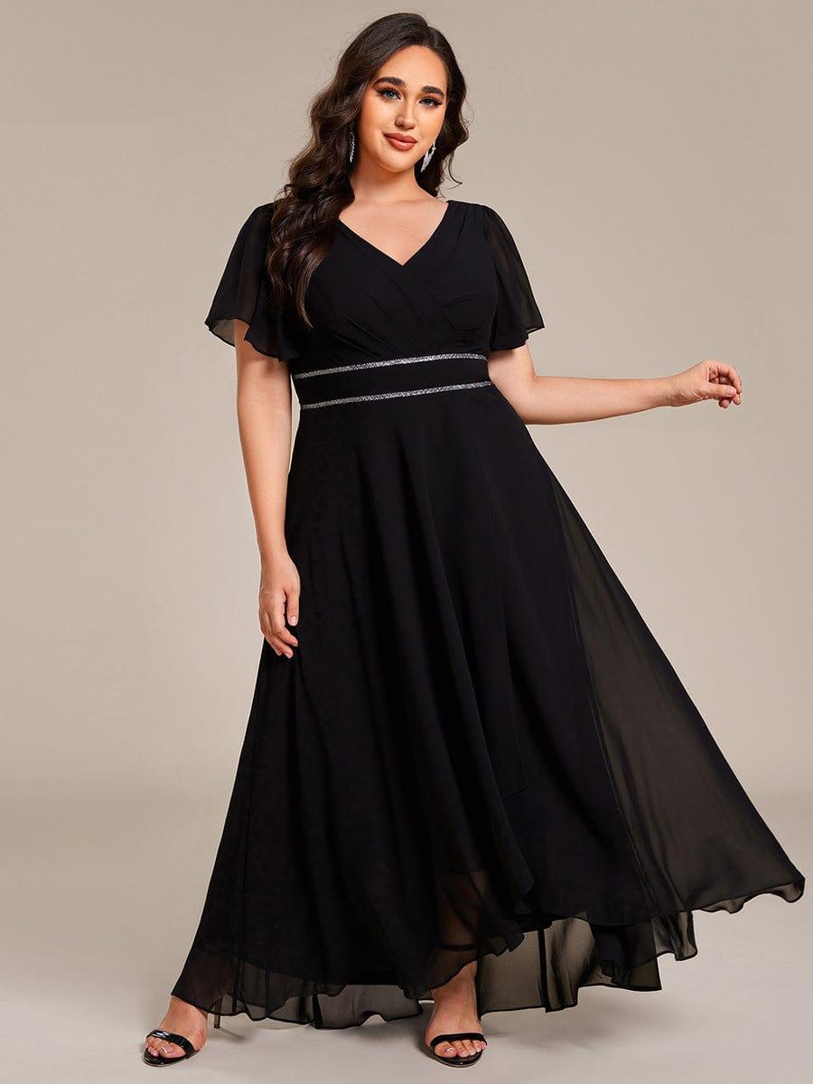 Romantic V-Neck A-Line Chiffon Formal Evening Dress with Sleeves
