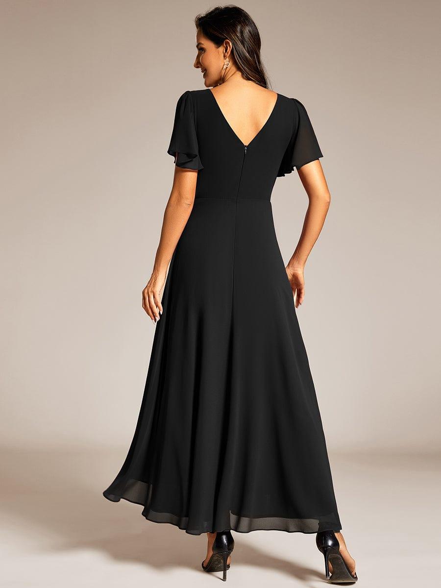 Romantic V-Neck A-Line Chiffon Formal Evening Dress with Sleeves