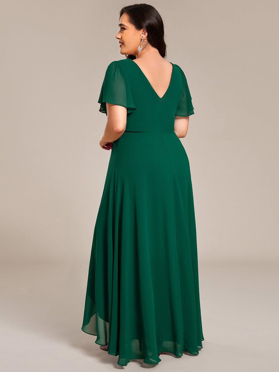 Romantic V-Neck A-Line Chiffon Formal Evening Dress with Sleeves