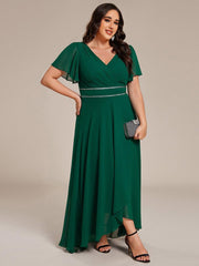 Romantic V-Neck A-Line Chiffon Formal Evening Dress with Sleeves