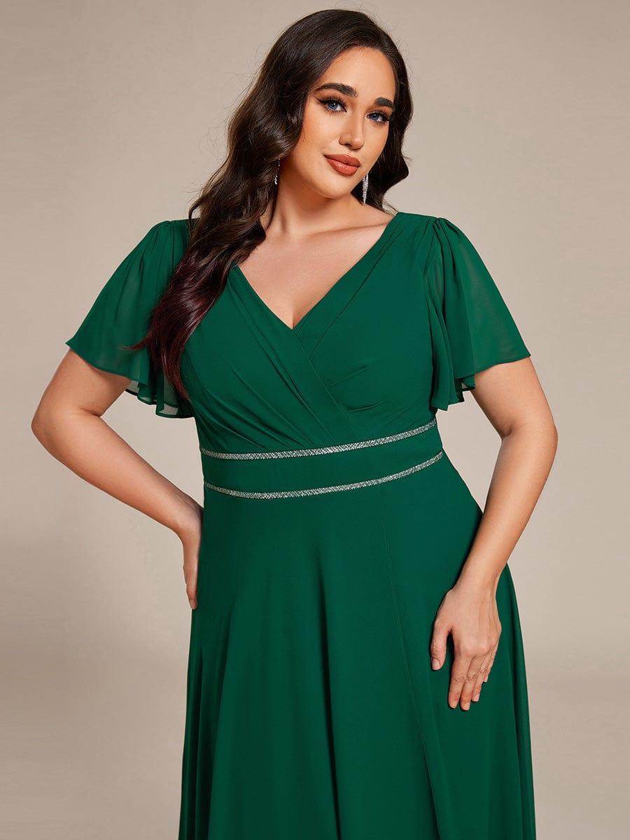Romantic V-Neck A-Line Chiffon Formal Evening Dress with Sleeves