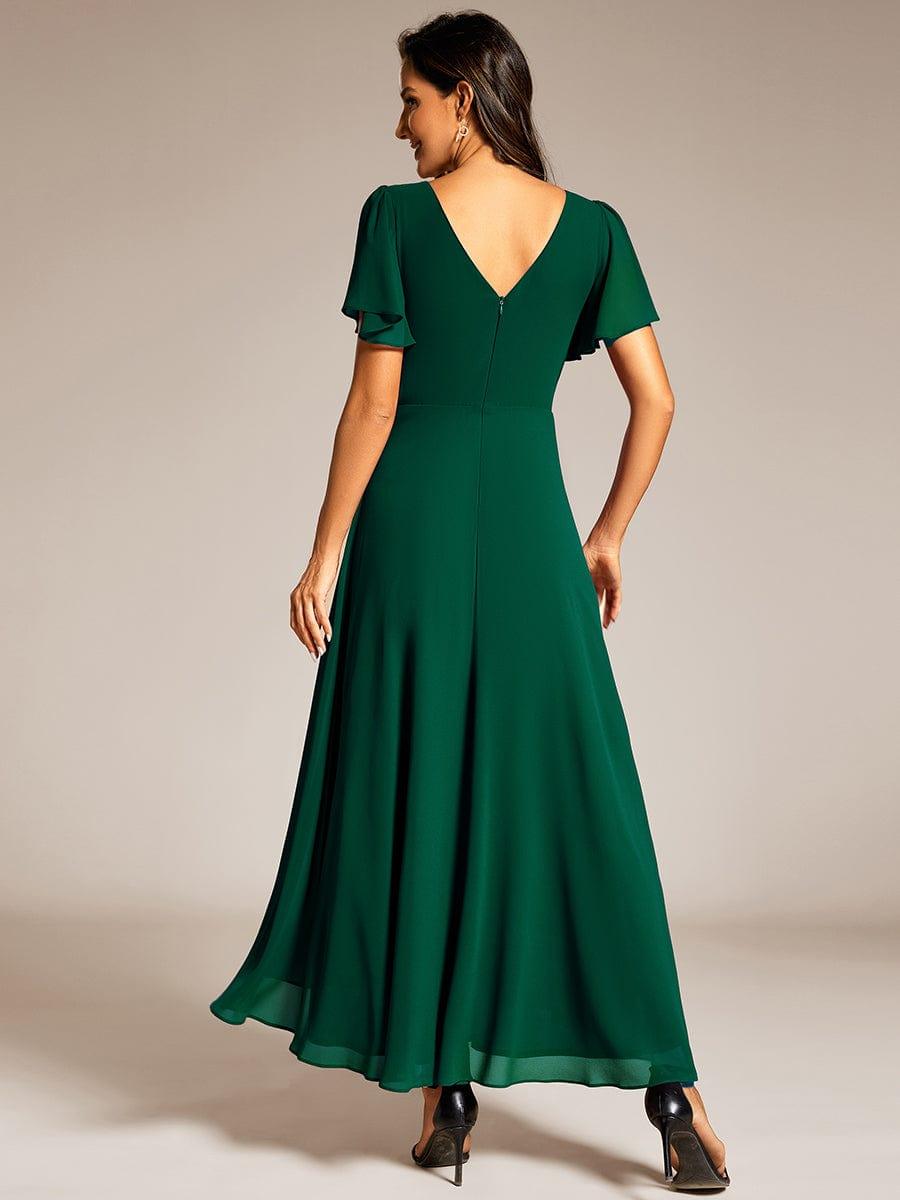 Romantic V-Neck A-Line Chiffon Formal Evening Dress with Sleeves