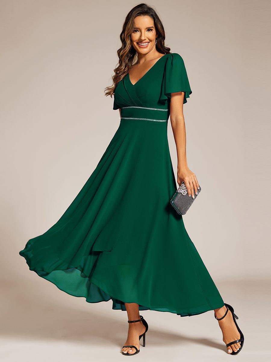 Romantic V-Neck A-Line Chiffon Formal Evening Dress with Sleeves