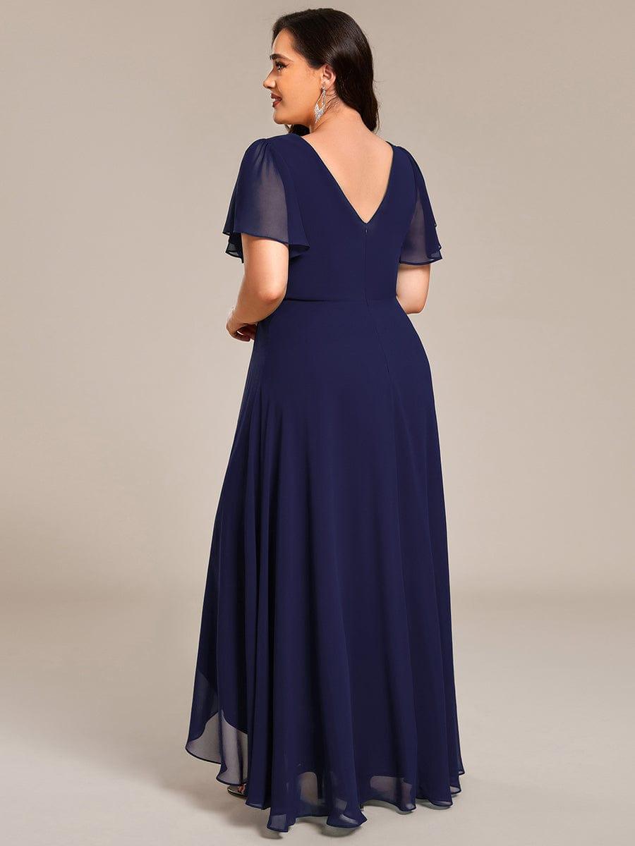 Romantic V-Neck A-Line Chiffon Formal Evening Dress with Sleeves