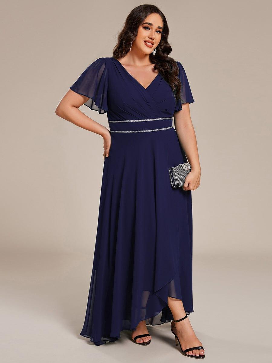 Romantic V-Neck A-Line Chiffon Formal Evening Dress with Sleeves