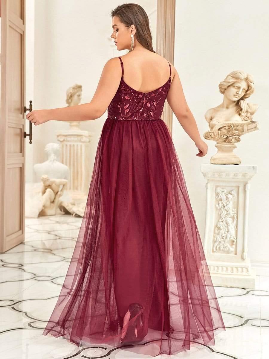 Vintage Plus Size A-Line V-Neck Embroidery Evening Dress with Spaghetti Straps