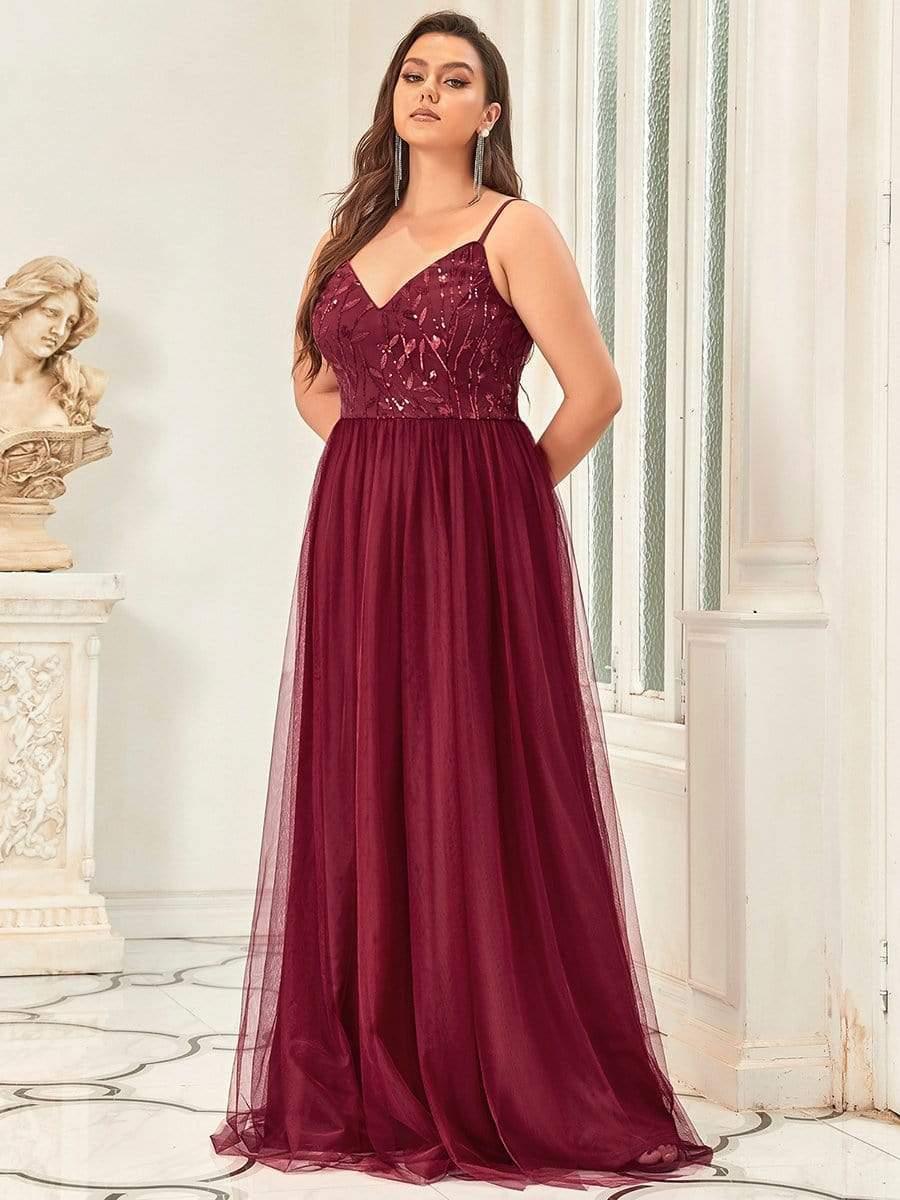 Vintage Plus Size A-Line V-Neck Embroidery Evening Dress with Spaghetti Straps