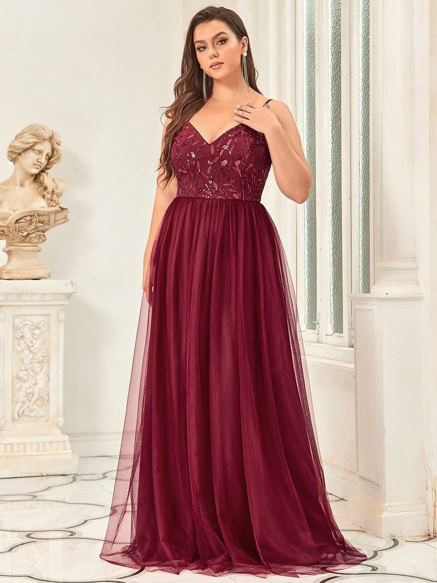 Vintage Plus Size A-Line V-Neck Embroidery Evening Dress with Spaghetti Straps