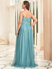 Vintage Plus Size A-Line V-Neck Embroidery Evening Dress with Spaghetti Straps