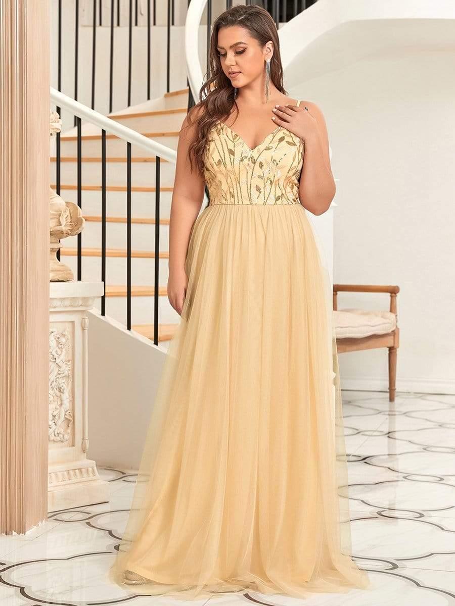 Vintage Plus Size A-Line V-Neck Embroidery Evening Dress with Spaghetti Straps