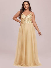 Vintage Plus Size A-Line V-Neck Embroidery Evening Dress with Spaghetti Straps