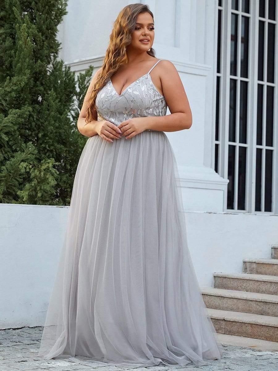 Vintage Plus Size A-Line V-Neck Embroidery Evening Dress with Spaghetti Straps