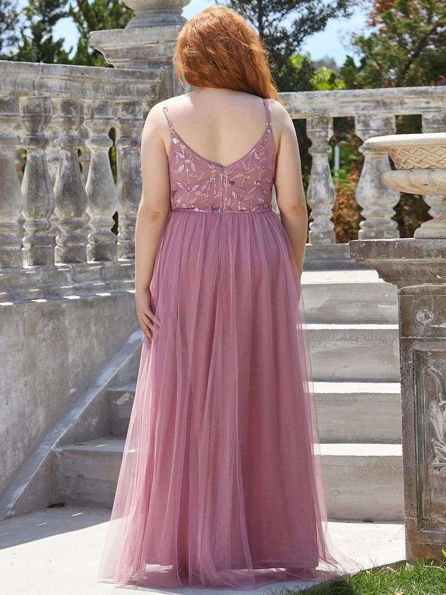 Vintage Plus Size A-Line V-Neck Embroidery Evening Dress with Spaghetti Straps