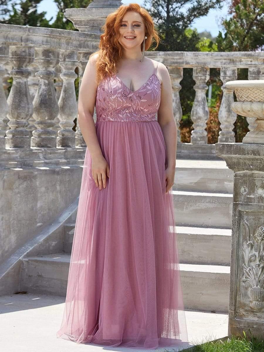Vintage Plus Size A-Line V-Neck Embroidery Evening Dress with Spaghetti Straps