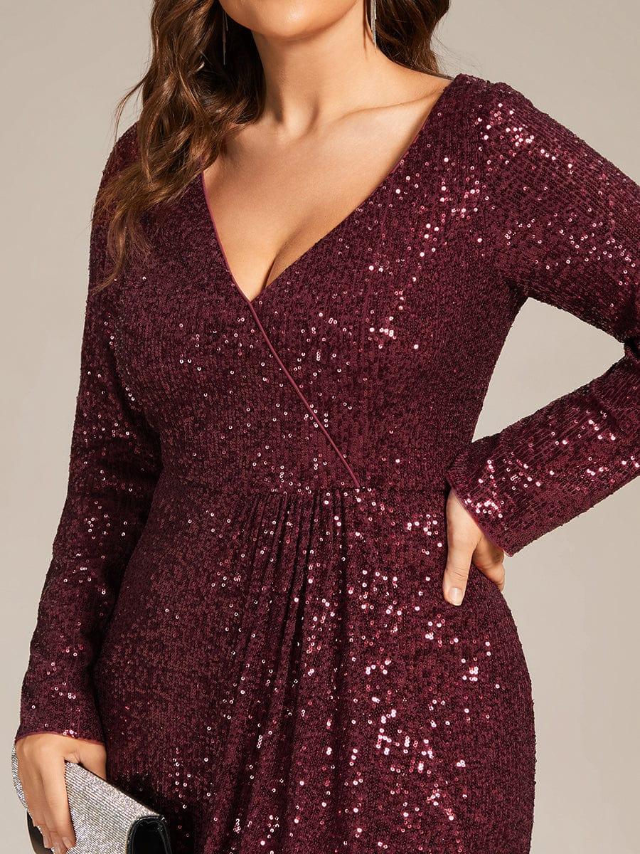 Enchanting Sequin Long Sleeves V-Neck Evening Dress with Slit