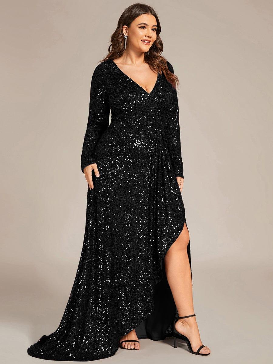 Enchanting Sequin Long Sleeves V-Neck Evening Dress with Slit