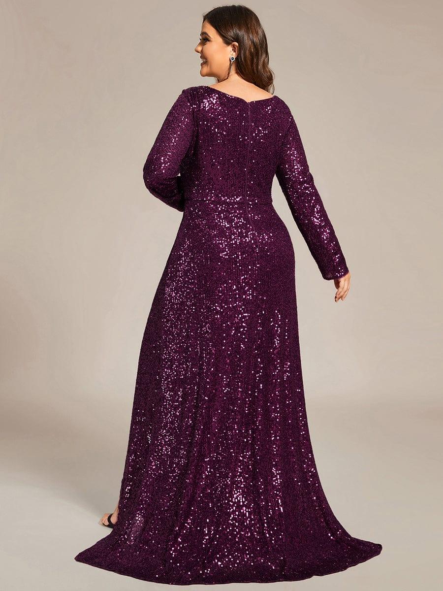 Enchanting Sequin Long Sleeves V-Neck Evening Dress with Slit
