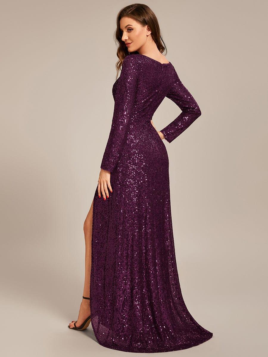 Enchanting Sequin Long Sleeves V-Neck Evening Dress with Slit