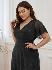 Classic Plus Size V-Neck A-Line Formal Evening Dress with Sash