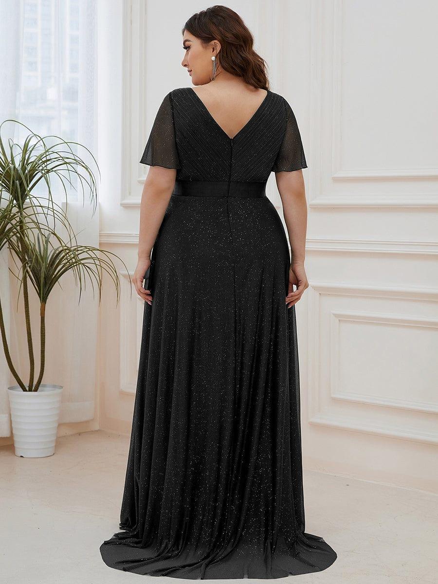 Classic Plus Size V-Neck A-Line Formal Evening Dress with Sash