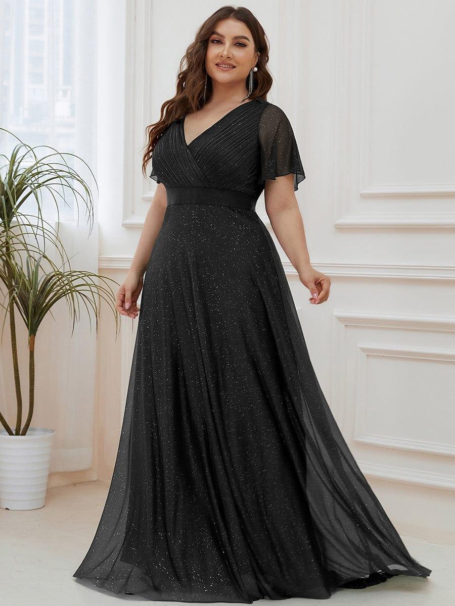 Classic Plus Size V-Neck A-Line Formal Evening Dress with Sash