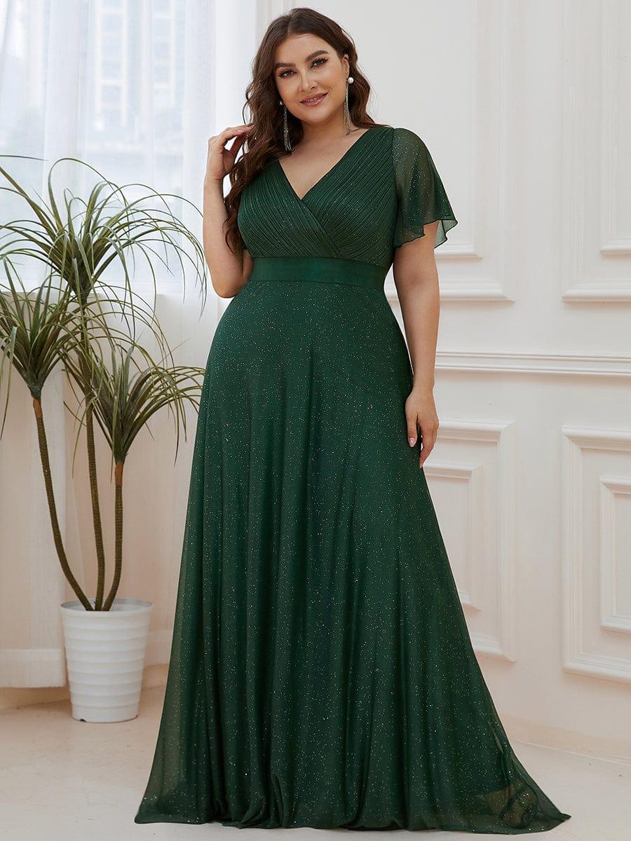 Classic Plus Size V-Neck A-Line Formal Evening Dress with Sash