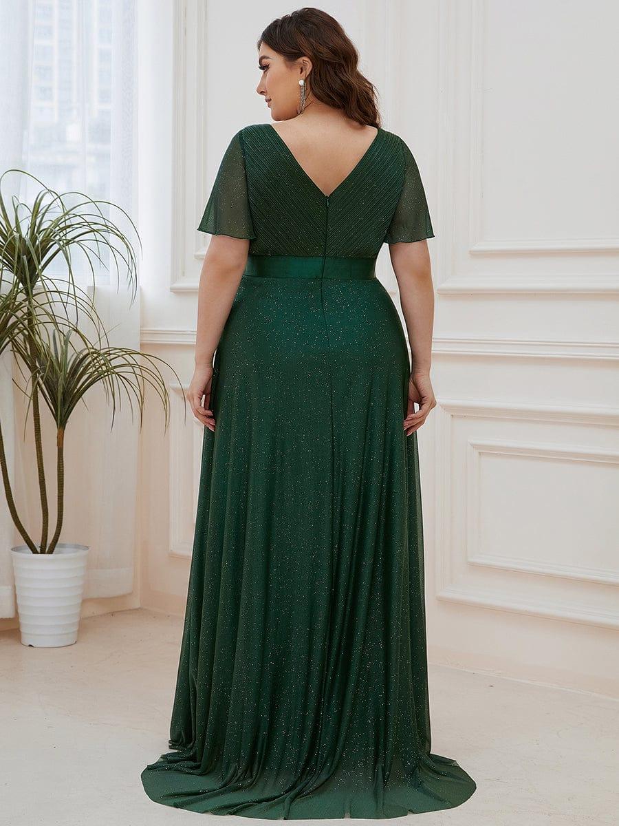 Classic Plus Size V-Neck A-Line Formal Evening Dress with Sash