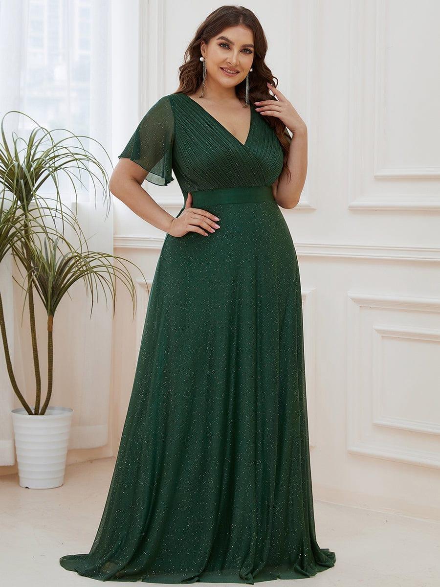 Classic Plus Size V-Neck A-Line Formal Evening Dress with Sash
