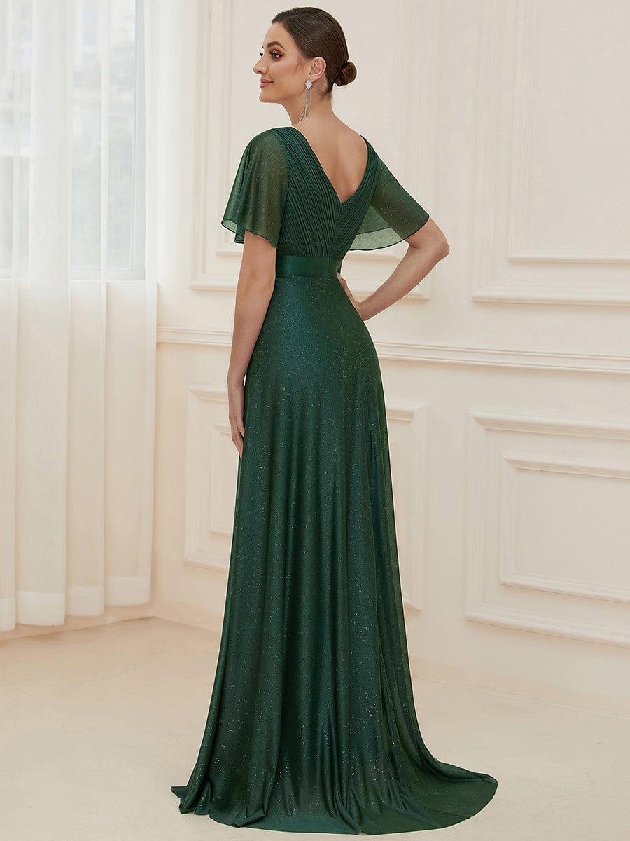 Fancy A-Line V-Neck Short Sleeves Bridesmaid Dress