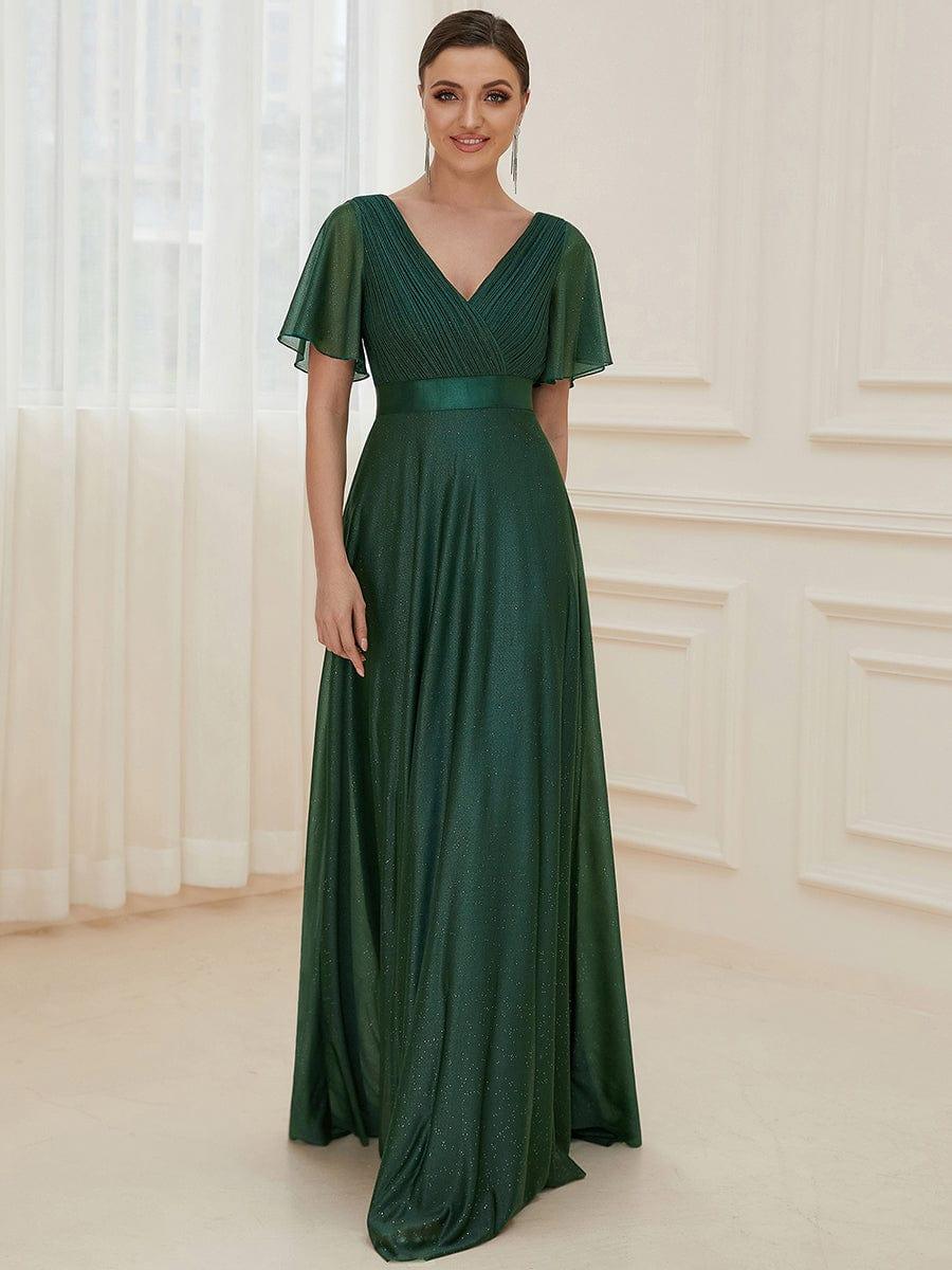 Fancy A-Line V-Neck Short Sleeves Bridesmaid Dress