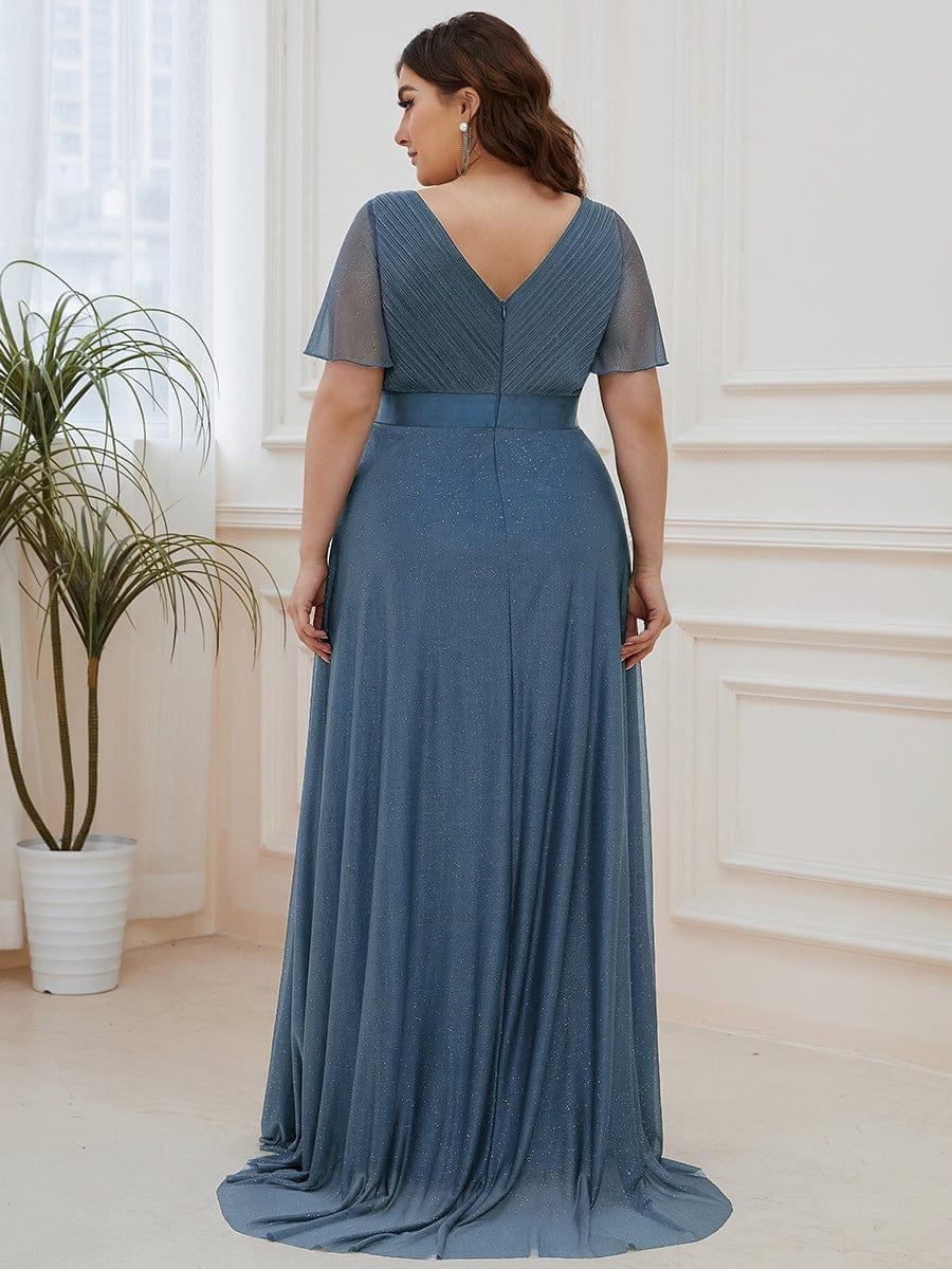 Classic Plus Size V-Neck A-Line Formal Evening Dress with Sash