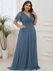 Fancy A-Line V-Neck Short Sleeves Bridesmaid Dress