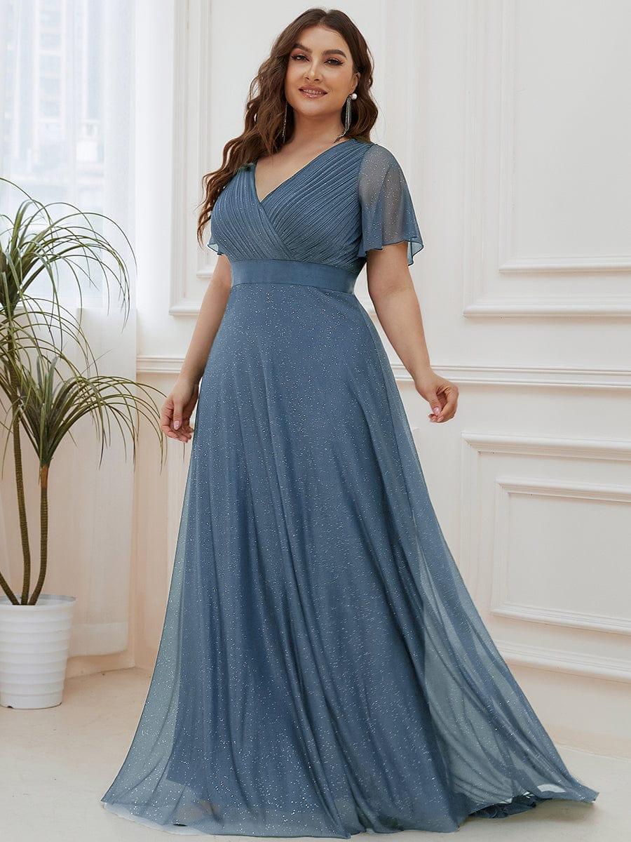 Classic Plus Size V-Neck A-Line Formal Evening Dress with Sash