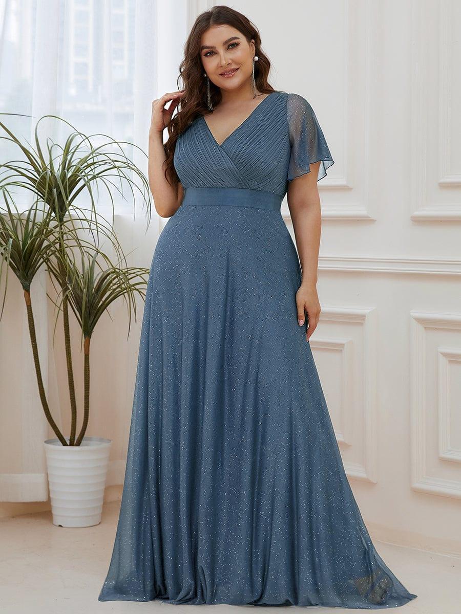 Classic Plus Size V-Neck A-Line Formal Evening Dress with Sash
