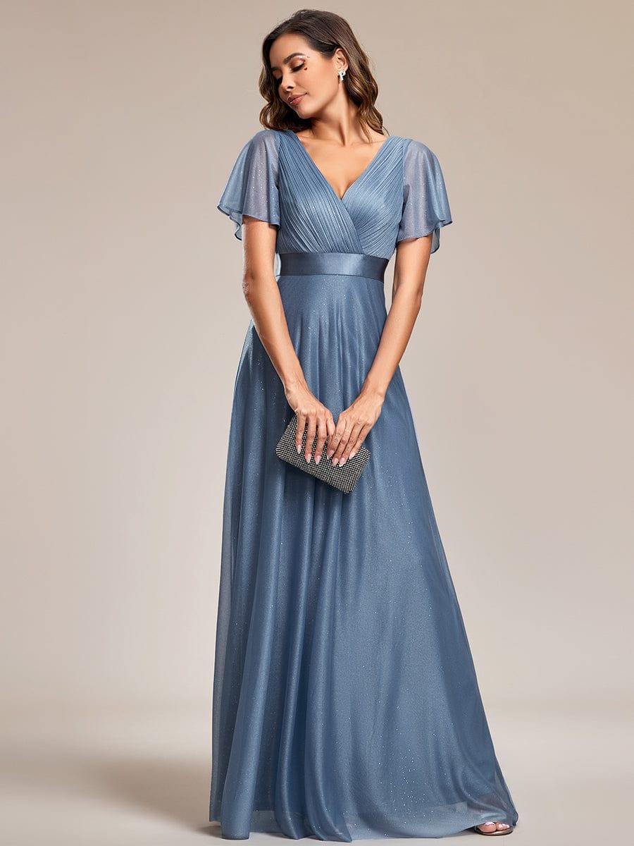 Sparkly A-Line Short Sleeves V-Neck Wedding Guest Dress
