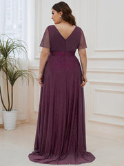 Fancy A-Line V-Neck Short Sleeves Bridesmaid Dress